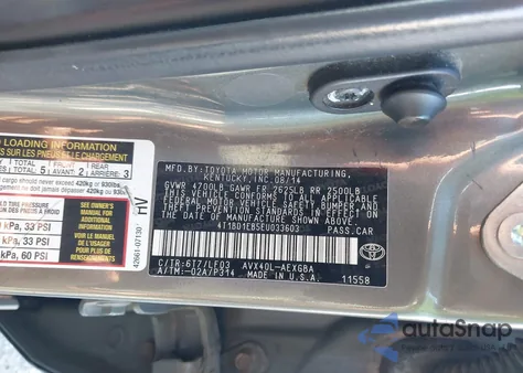 2014 Toyota Avalon Hybrid Xle Premium from USA, damaged, VIN 4T1BD1EB5EU033603